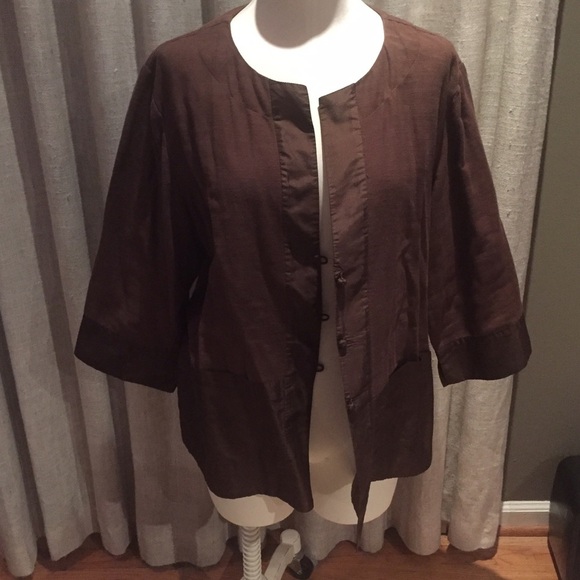 EILEEN FISHER Jacket Cotton & Silk Chocolate Brown XL EUC - Picture 4 of 4